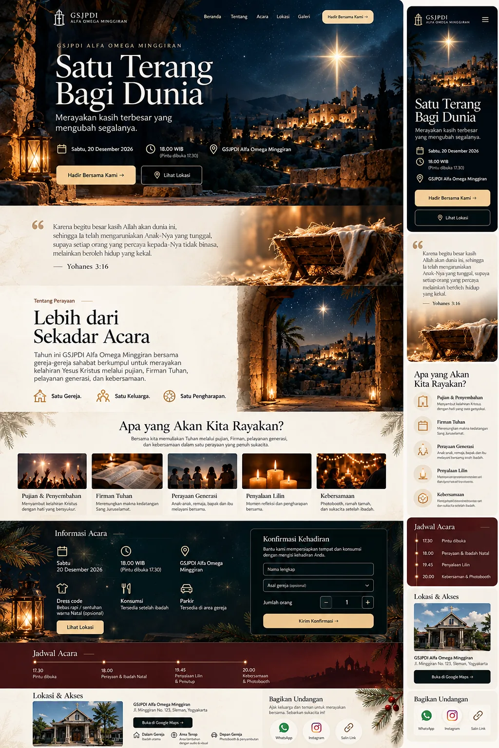Referensi lama desain website undangan Natal, versi desktop dan HP