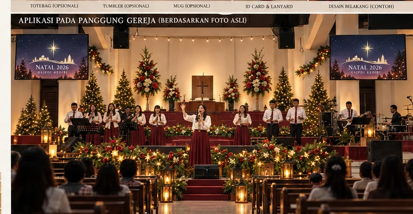 Referensi busana worship leader dan paduan suara: atasan krem dan aksen merah
